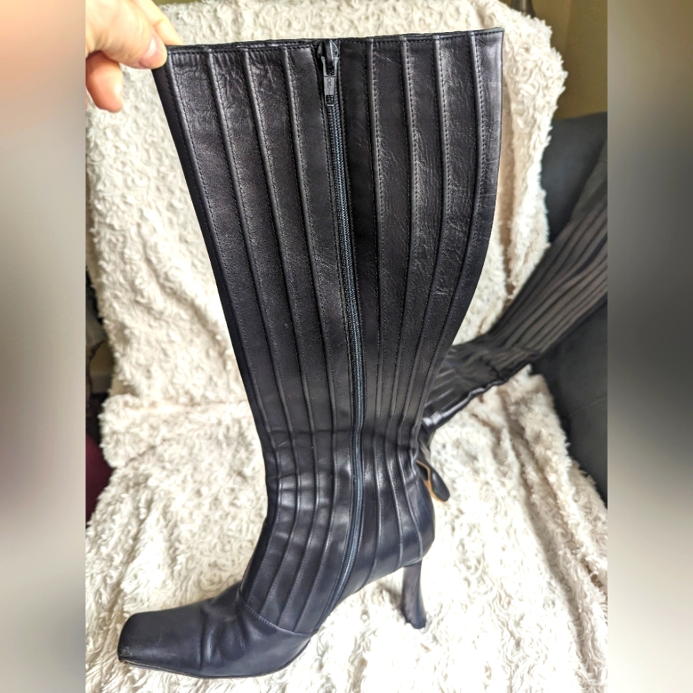 Italian black leather boots sz 9 - Picture 2 of 12